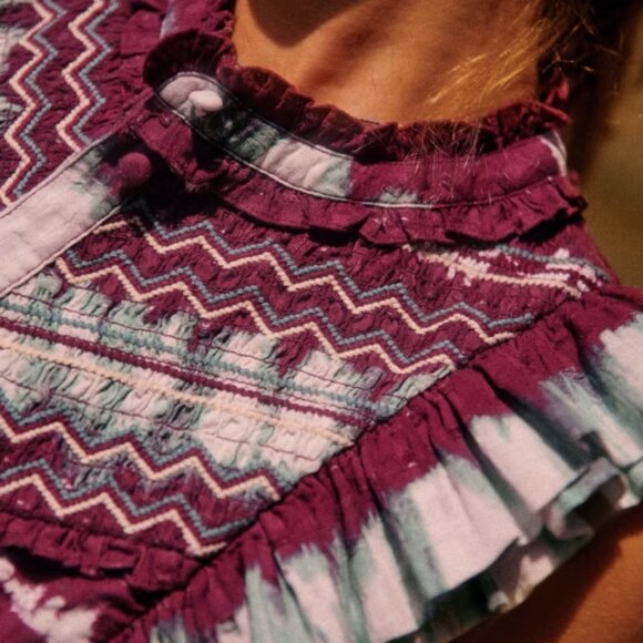 *NWT* Sezane Elena Tie Dye Purple Sleeveless Ruffled Top Shirt size 2 (36) - Picture 2 of 7